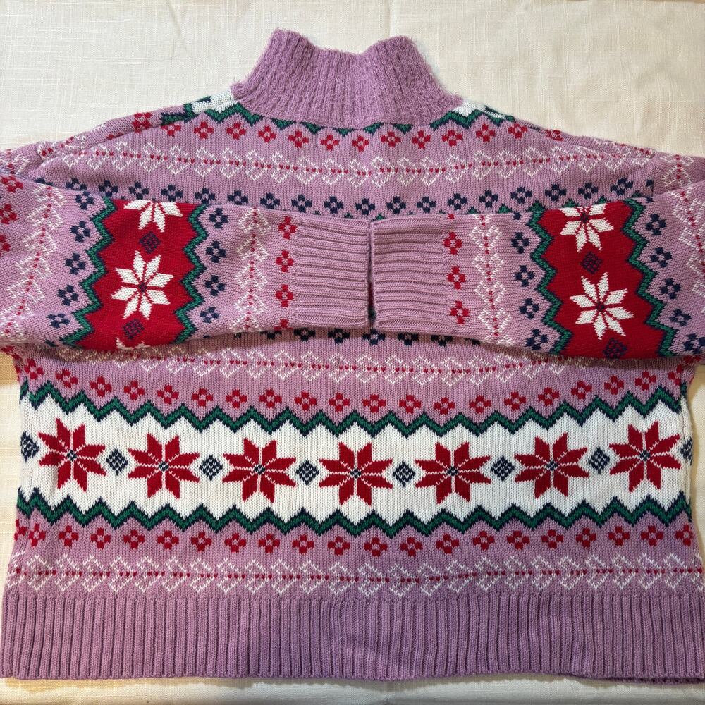 33 Degrees Womens M Christmas Sweater Purple Fair Isle Nordic Snowflake MockNeck